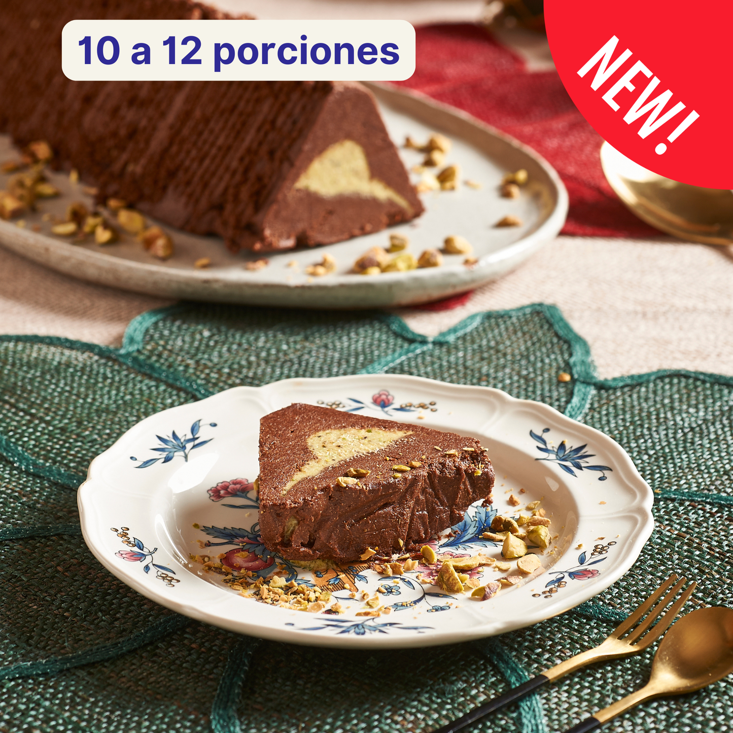 Bomba de Chocolate Dubai (Triángulo de mousse de chocolate rellena de crema de pistacho)