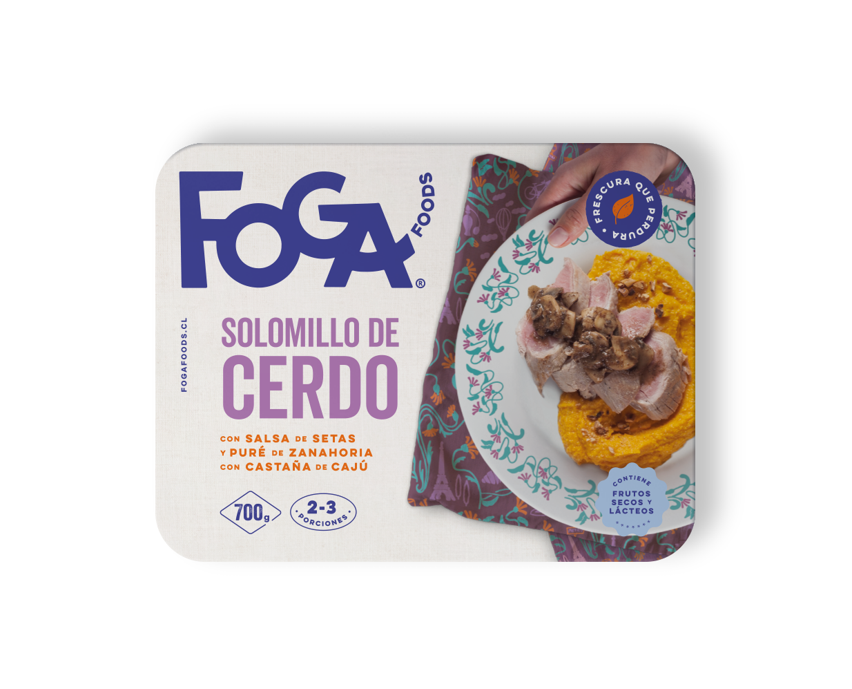 Solomillo de cerdo con salsa de setas y puré de zanahoria y castañas de cajú